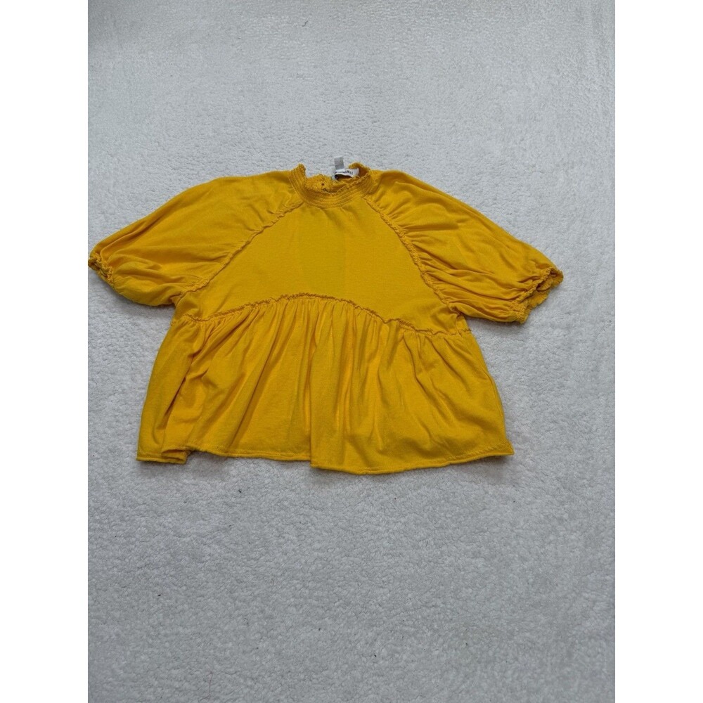 Urban Outfitter Top Women Gold Puff Sleeve Cut Out Cotton Vacay Small